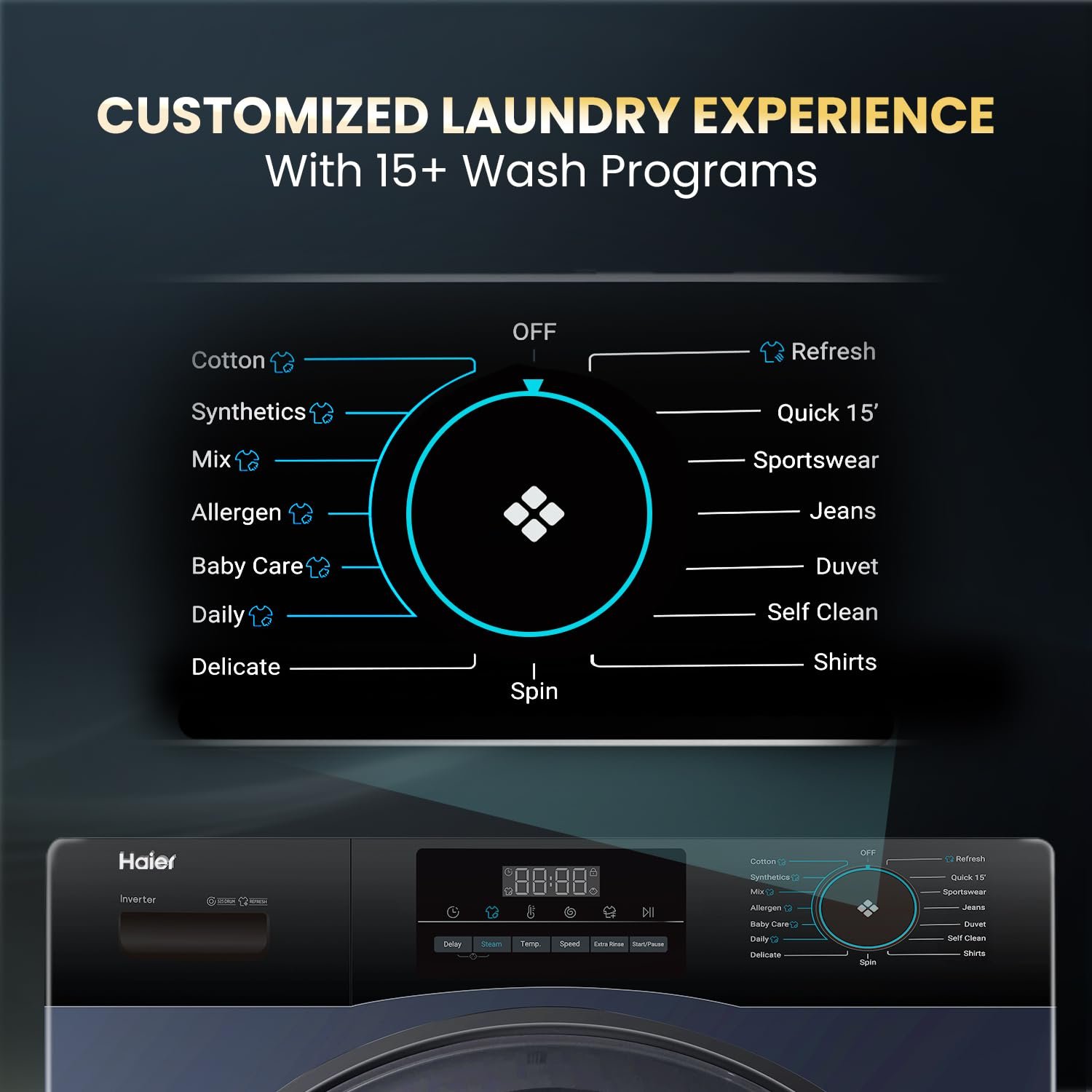 Haier 7 kg 1200 RPM Front Load Washing Machine – HW70-IM12929BK, Black - Image 4