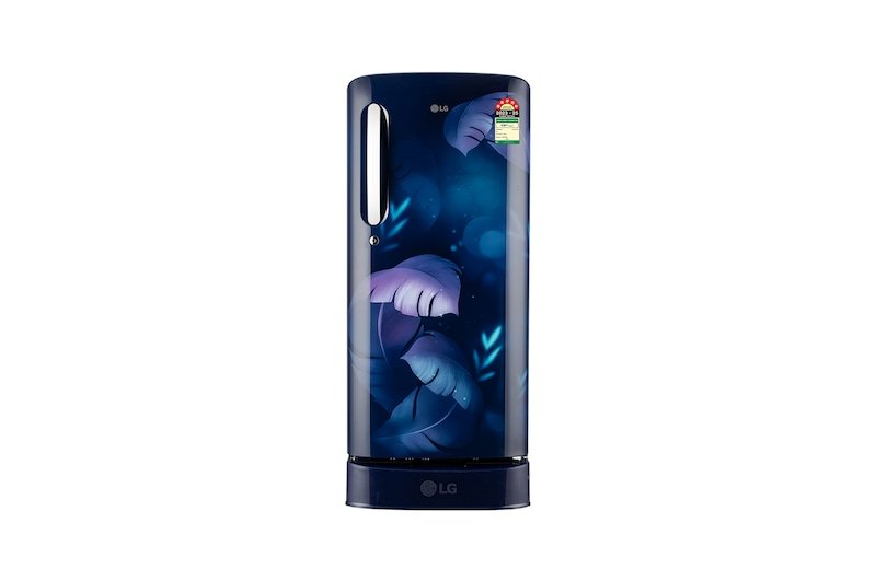 LG GL-D201ABIU single-door refrigerator in blue floral finish; representative model