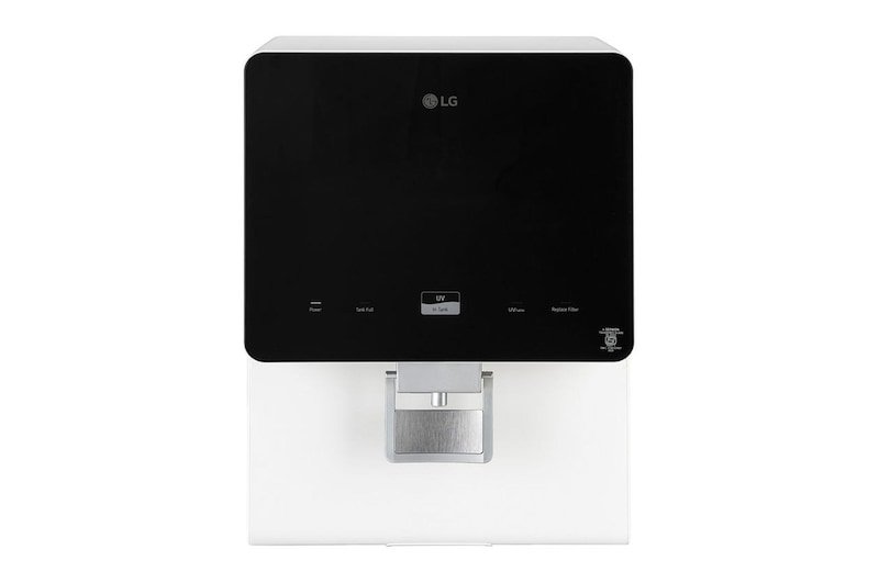 LG WW176GTBW RO and UV water purifier in black and white glass finish; representative model