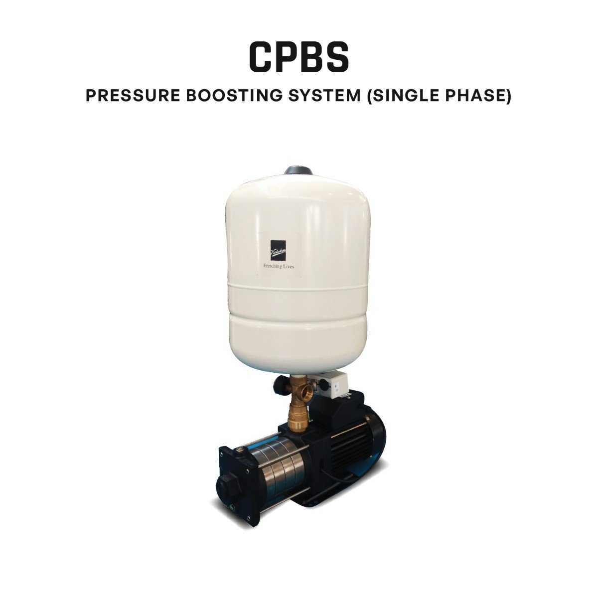 Kirloskar CPBS pressure-boosting pump and pressure tank, representative system; final sizing confirmed on enquiry.