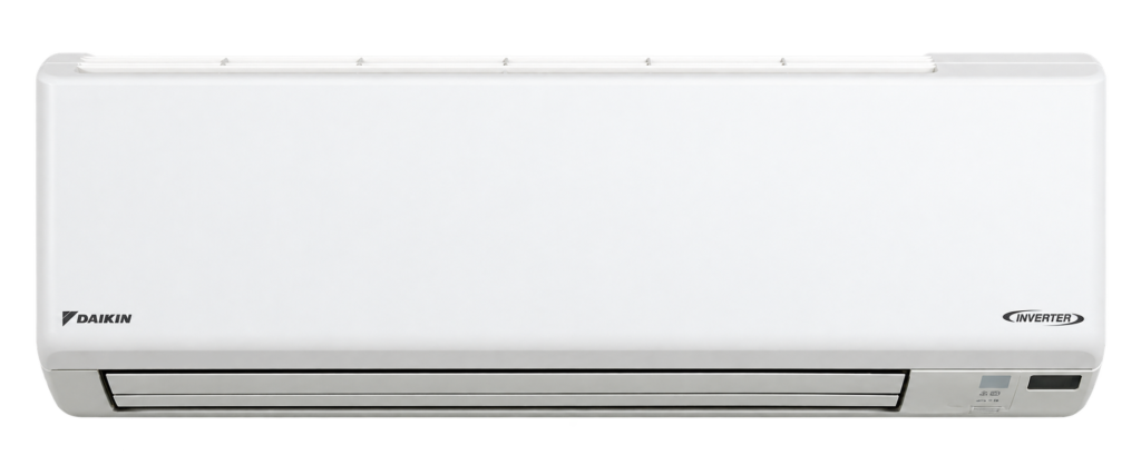Daikin FTKC indoor AC product-only front view; exact model rating label is shown separately.